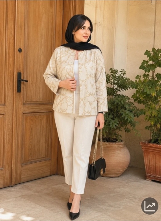 کت وشومیز زنانه جلو باز لمه دار  هلیا جنس لنین مدل یقه گرد آستین  افتاده شیک وزیلا