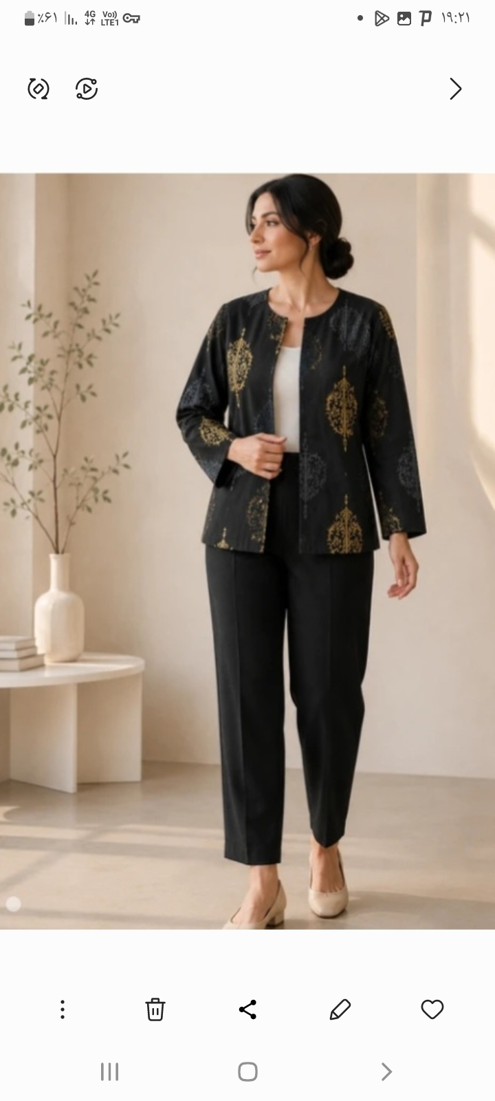 کت وشومیز زنانه طرح دار جلوباز هانا جنس لنین مدل یقه گرد آستین  افتاده